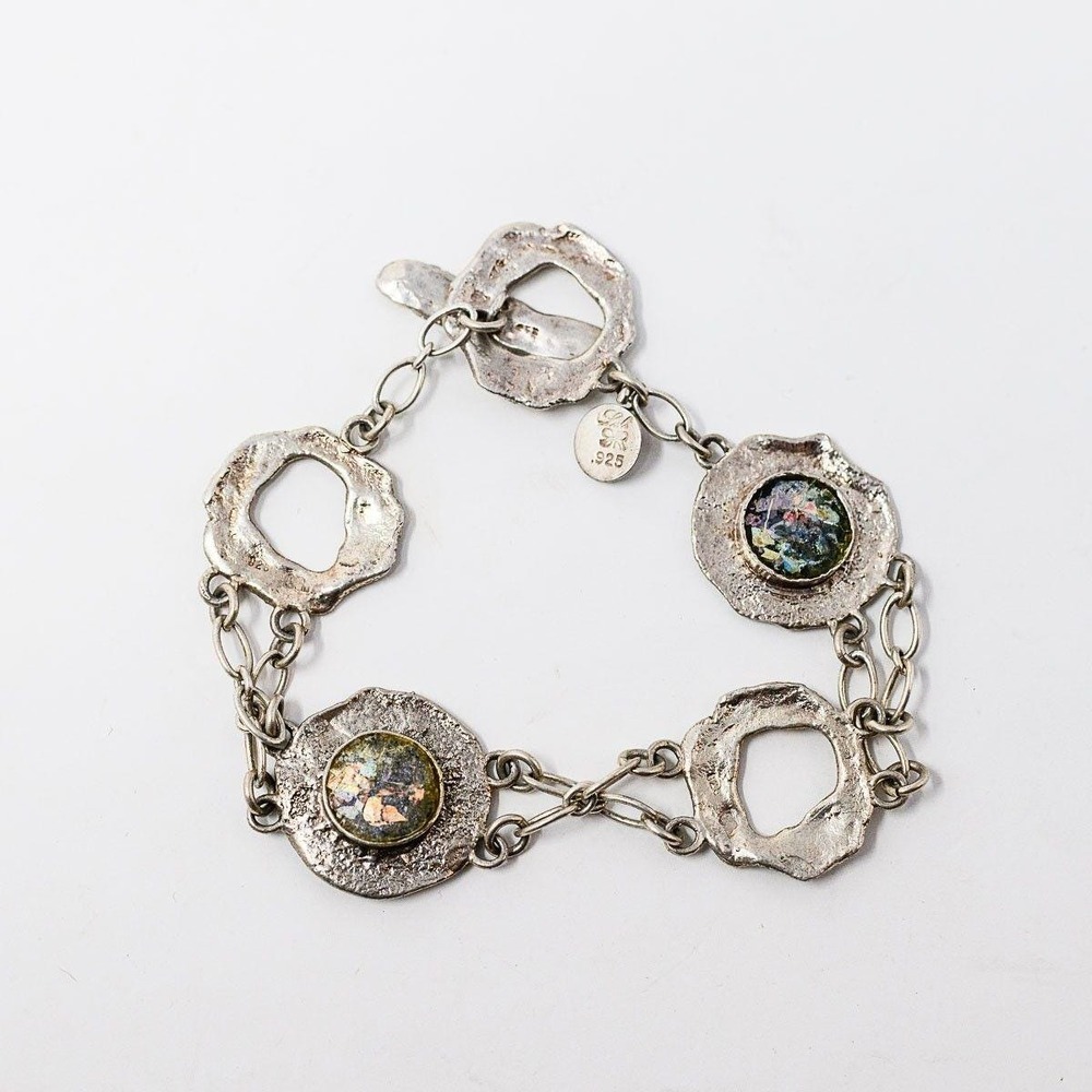 Luli Hamersztein Sterling Silver 925 ancient roman glass artisan bracelet 8"